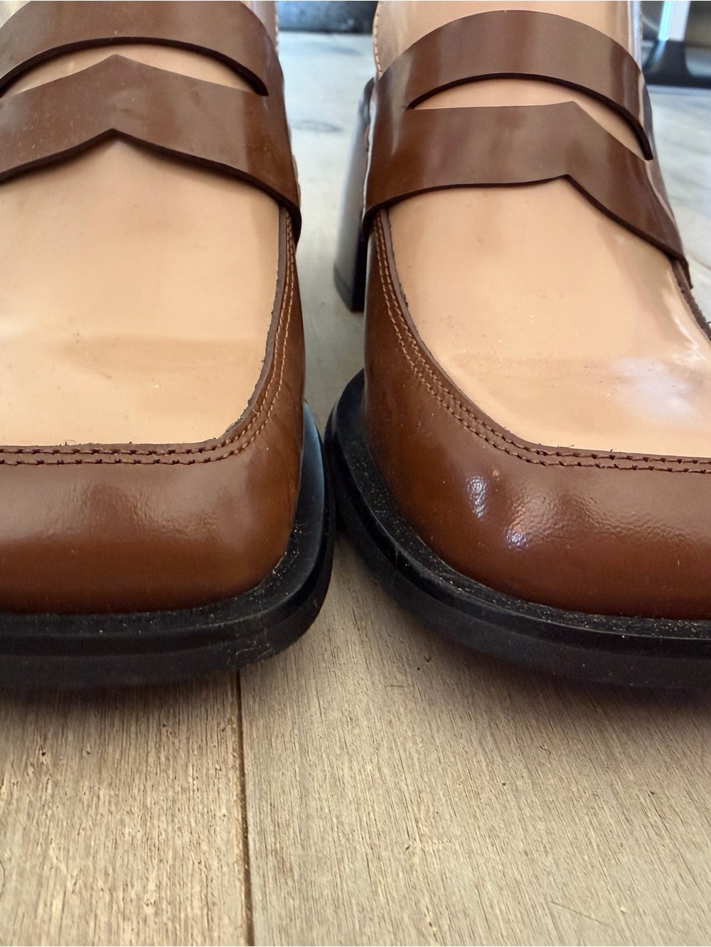 Jeffrey Campbell Two-Tone Brown & Nude Leather Mules - Picture 3 of 9